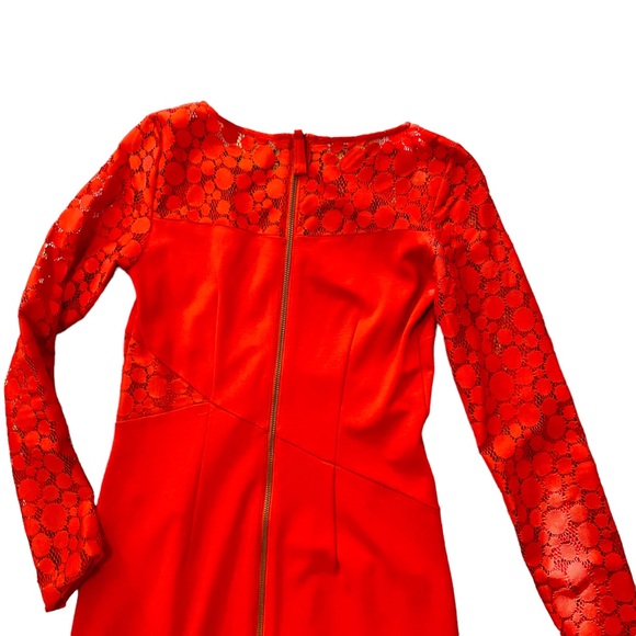 GIANNI BINI Red Lace Bodycon Back Zip Long Sleeved Dress - Picture 4 of 5